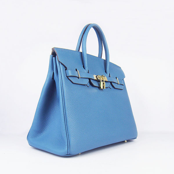 High Quality Fake Hermes Birkin 35CM Togo Leather Bag Middle Blue 6089 - Click Image to Close